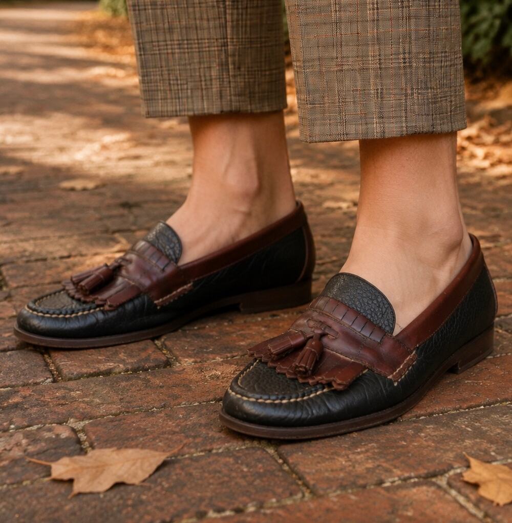 H.S. Trask leather loafers tassel slip on dress shoes preppy classic designer 10